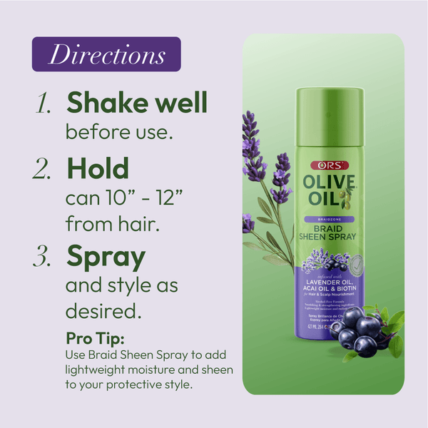 ORS OLIVE OIL SHEEN SPRAY BRAIDZONE LAVENDER 10 OZ