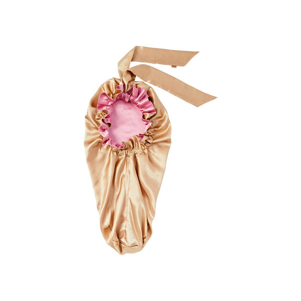 RED RUFFLE TIE BONNET BRAID BABY PINK/CREAM - (HQ265)
