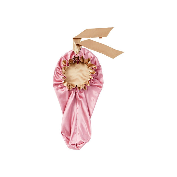 RED RUFFLE TIE BONNET BRAID BABY PINK/CREAM - (HQ265)