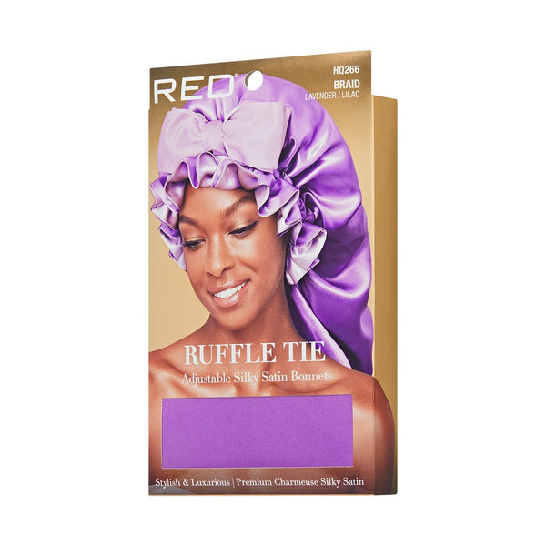RED RUFFLE TIE BONNET BRAID LAVENDER/LILAC - (HQ266)