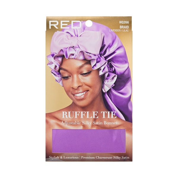 RED RUFFLE TIE BONNET BRAID LAVENDER/LILAC - (HQ266)