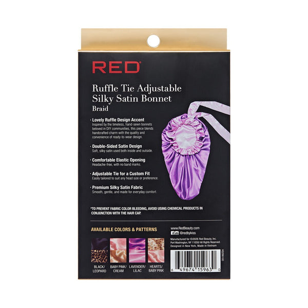 RED RUFFLE TIE BONNET BRAID LAVENDER/LILAC - (HQ266)