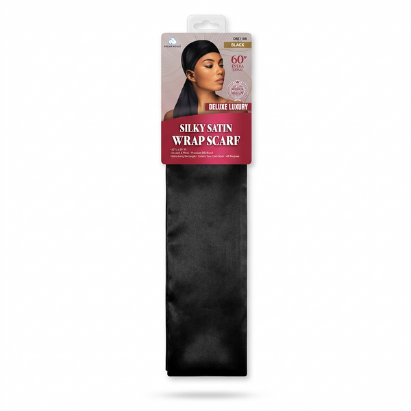 Dream World Deluxe Luxury Silky Satin Wrap Scarf - Black, 60" x 20"