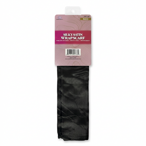Dream World Deluxe Luxury Silky Satin Wrap Scarf - Black, 60" x 20"