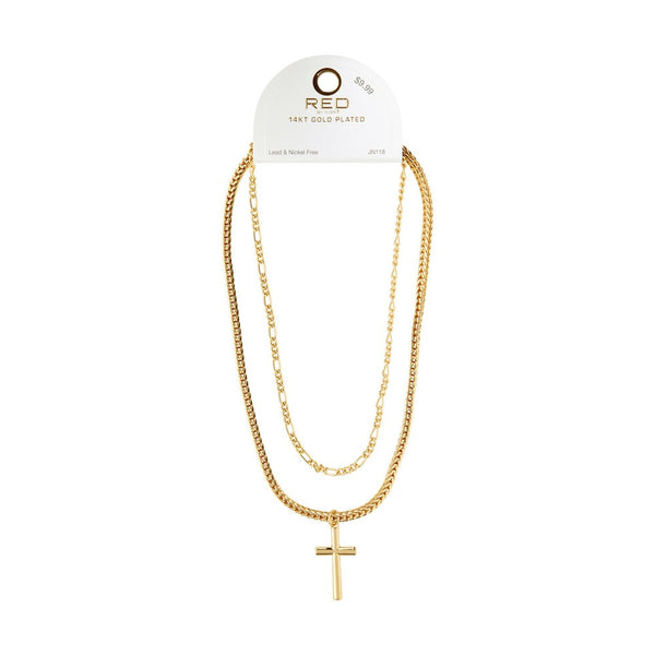 GOLD CHARM BLACK GEM NECKLACE 18" +3" (JN118)