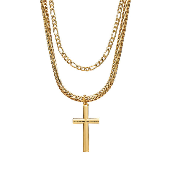 GOLD CHARM BLACK GEM NECKLACE 18" +3" (JN118)