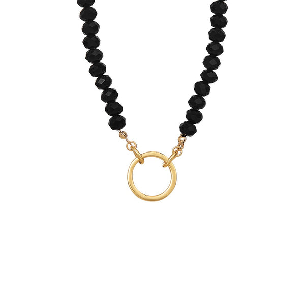 GOLD CHARM BLACK GEM NECKLACE 18" +3" (JN188)