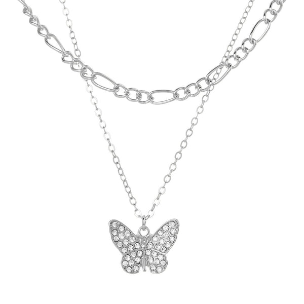 W.G 2 LAYERED BUTTERFLY PENDANT NECKLACE (JN230)