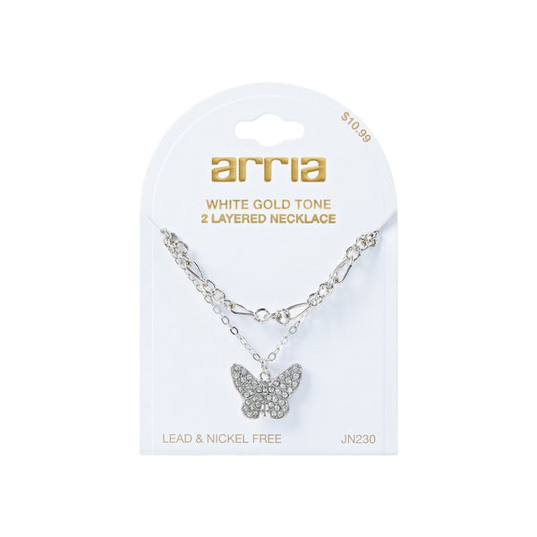 W.G 2 LAYERED BUTTERFLY PENDANT NECKLACE (JN230)