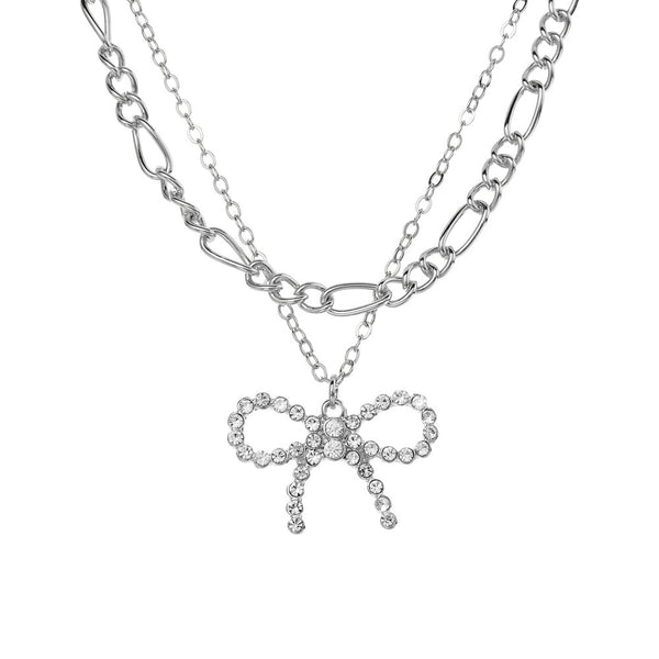 W.G 2 LAYERED BOW PENDANT NECKLACE (JN231)