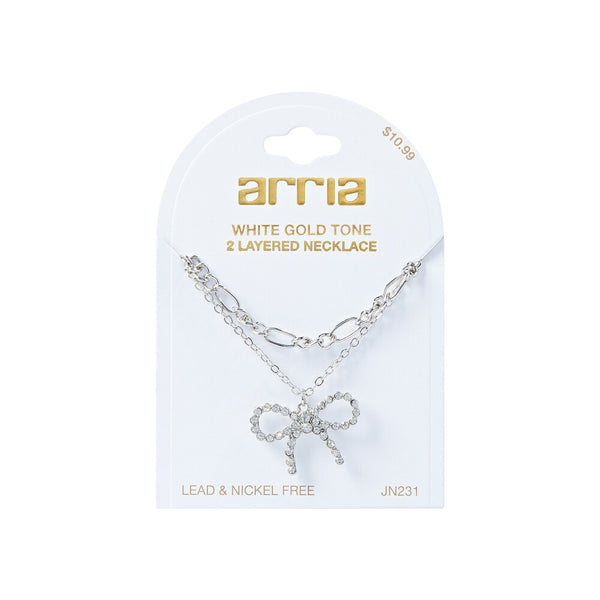 W.G 2 LAYERED BOW PENDANT NECKLACE (JN231)