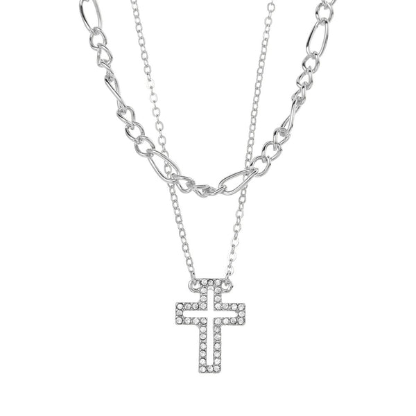 W.G 2 LAYERED CROSS PENDANT NECKLACE (JN232)