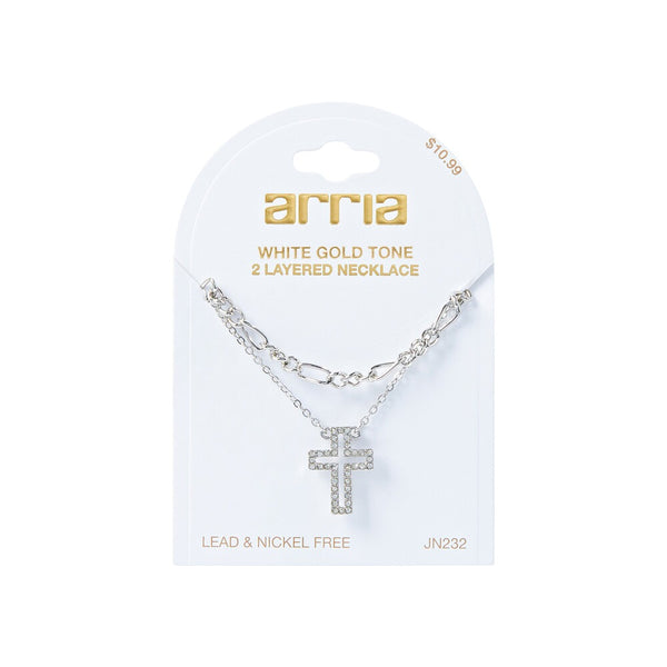 W.G 2 LAYERED CROSS PENDANT NECKLACE (JN232)