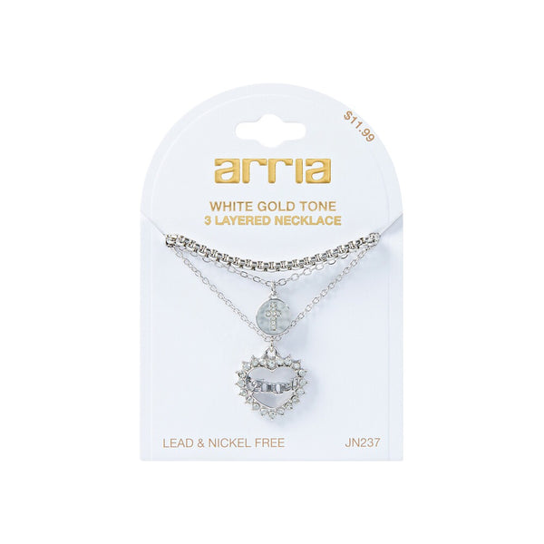 W.G 3 LAYERED HEART PENDANT NECKLACE (JN237)