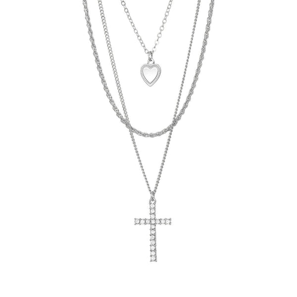W.G 3 LAYERED CROSS PENDANT NECKLACE (JN238)