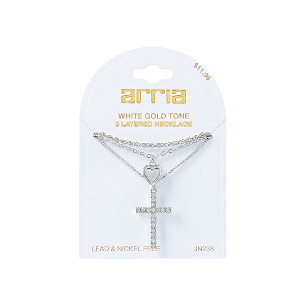 W.G 3 LAYERED CROSS PENDANT NECKLACE (JN238)