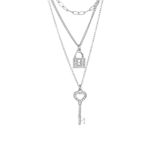W.G 3 LAYERED LOCK AND KEY NECKLACE (JN240)