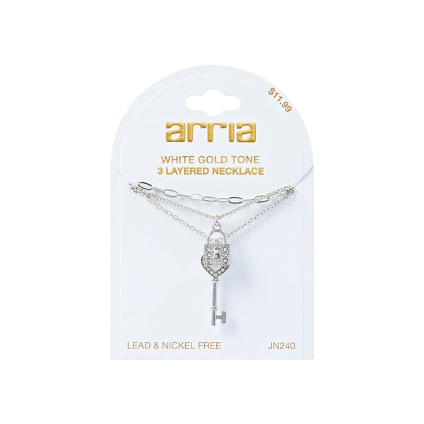 W.G 3 LAYERED LOCK AND KEY NECKLACE (JN240)