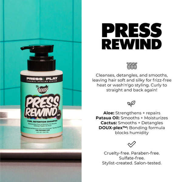 THE DOUX PRESS PLAY PRESS REWIND CURL RETENTION SHAMPOO 8OZ