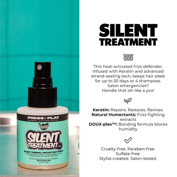 THE DOUX PRESS PLAY SILENT TREATMENT 30-Day Anti-Humidity Spray 2OZ