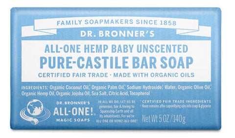 DR.BRONNERS CASTILE SOAP BAR BABY UNSCENTED