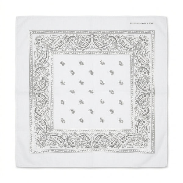 Classic Paisley Bandana - White, Approx. 21" x 21"