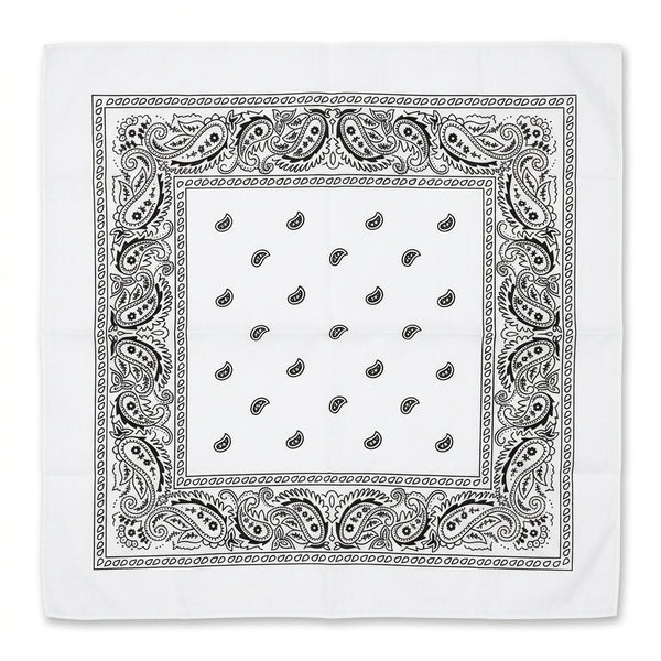 Classic Paisley Bandana - White, Approx. 21" x 21"